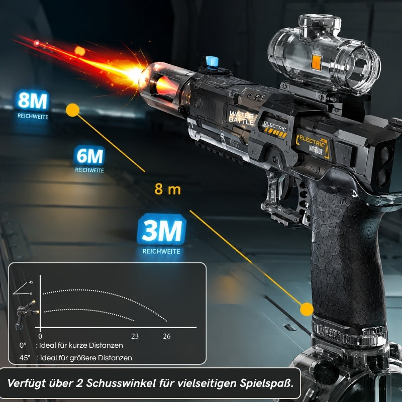 Elektrische Wasserpistole mit LED-Licht & Zielfernrohr – Wiederaufladbarer Wasserblaster